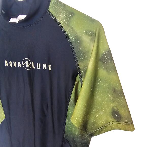 Aqua Lung Rash Guard Short Sleeve Rash Guard Men M Black Green Swim Top Men - Picture 4 of 9